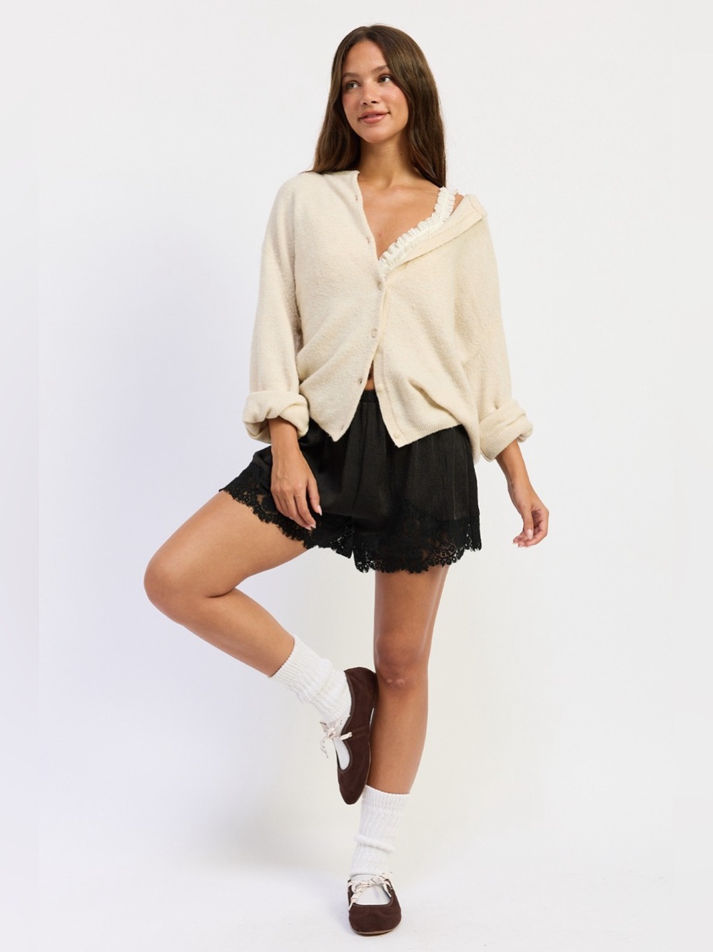 *RESTOCKED* Running Around Paris Black Lace Trim Satin Shorts - Picture 4 of 5